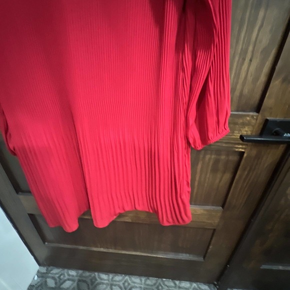 Chelsea 28 Dress Women Xl Red High Neck Long Sleeve‎ Acordian Pleat - Picture 8 of 10